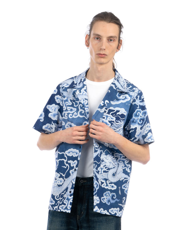 maharishi | 1282 Cloud Dragon Camp Collar Shirt Blue - Concrete