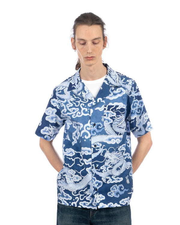 maharishi | 1282 Cloud Dragon Camp Collar Shirt Blue - Concrete