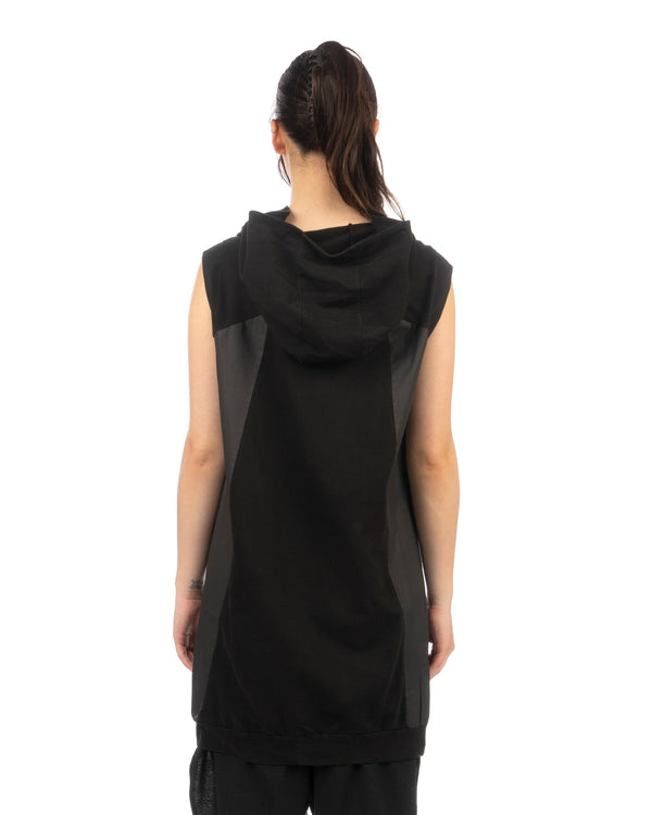 Andrea Ya'aqov | W Waxed Hooded Vest Zip Black - Concrete
