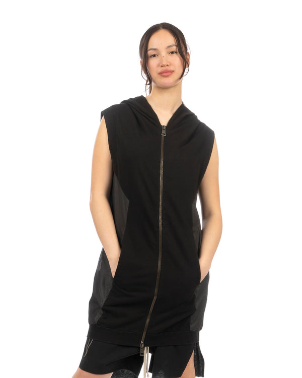 Andrea Ya'aqov | W Waxed Hooded Vest Zip Black - Concrete