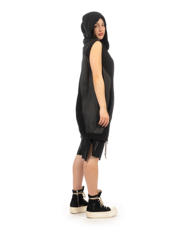 Andrea Ya'aqov | W Waxed Hooded Vest Zip Black - Concrete