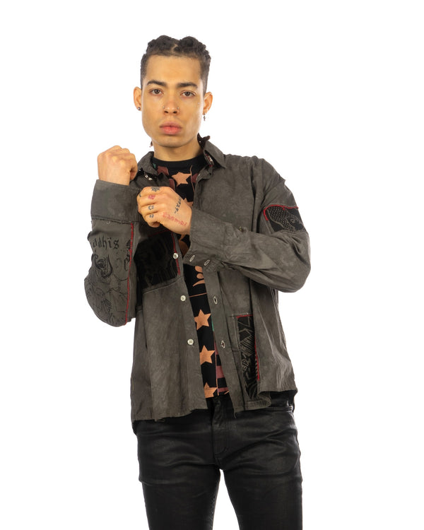 Buddhist Punk | Evil Patchwork Shirt Green - Concrete