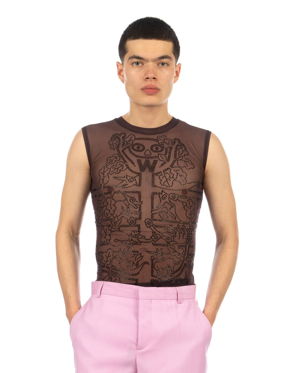 Walter Van Beirendonck | Rhinestone Tree Mesh Top Dark Skin - Concrete