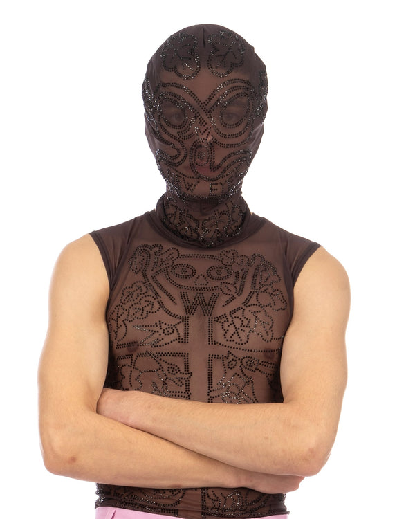 Walter Van Beirendonck | Rhinestone Tree Mesh Top Dark Skin - Concrete