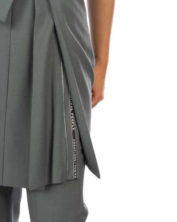 Beautiful People | Logo Gabardine Pleated Mini Skirt Bluegray - Concrete