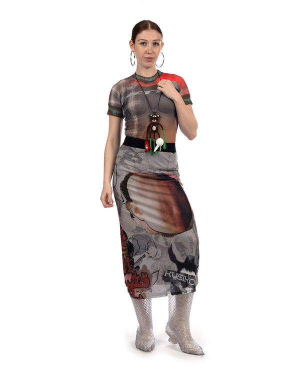 KUSIKOHC | Mesh Long Skirt Multi - Concrete