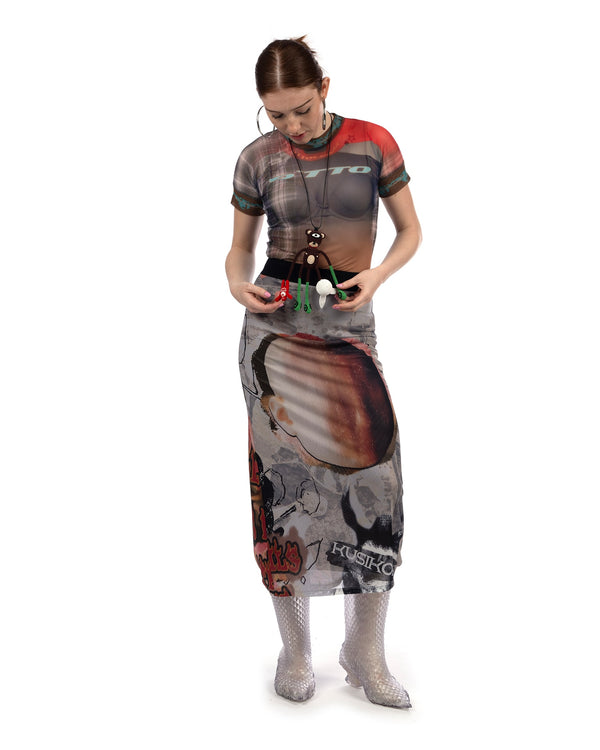 KUSIKOHC | Mesh Long Skirt Multi - Concrete
