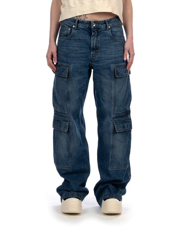 DRKSHDW by Rick Owens | Double Cargo Pants Washed Indigo - Concrete