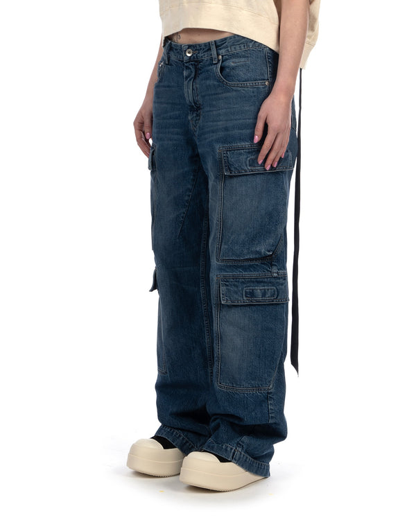 DRKSHDW by Rick Owens | Double Cargo Pants Washed Indigo - Concrete