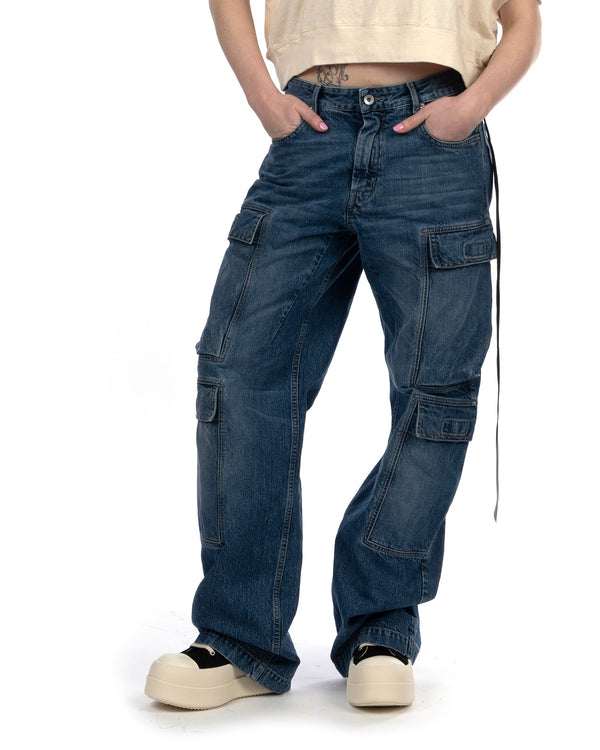 DRKSHDW by Rick Owens | Double Cargo Pants Washed Indigo - Concrete