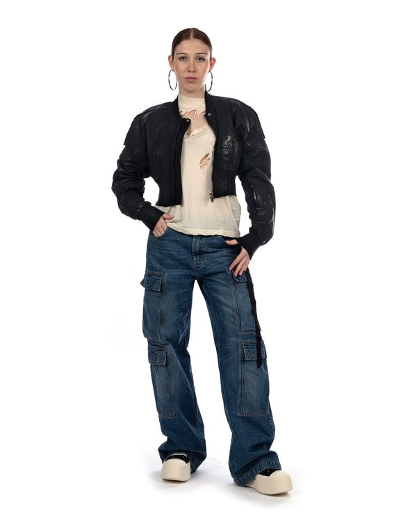 DRKSHDW by Rick Owens | Cropped Flight Jacket Black - Concrete