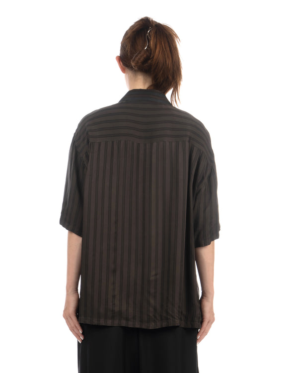 Beautiful People | Lining Stripe Open Collar Shirt Navy/Gray - Concrete