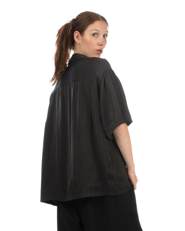 Beautiful People | Lining Stripe Open Collar Shirt Navy/Gray - Concrete