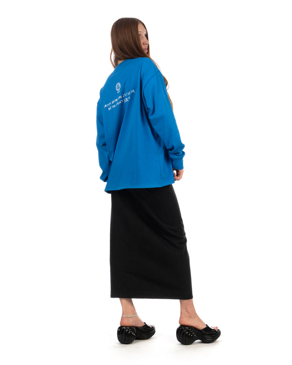 Beautiful People | Feels Suvin Jersey Print Long T-Shirt Blue - Concrete