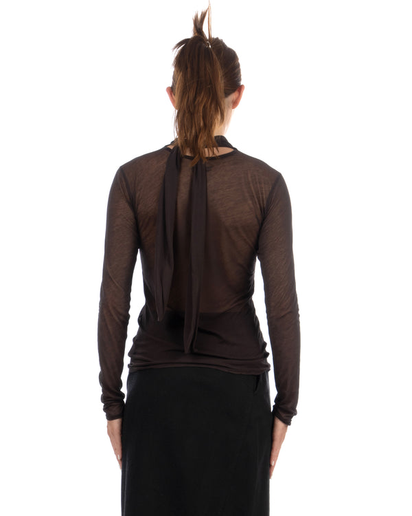 Beautiful People | Sheer Jersey Neck Bow Top Charcoal - Concrete