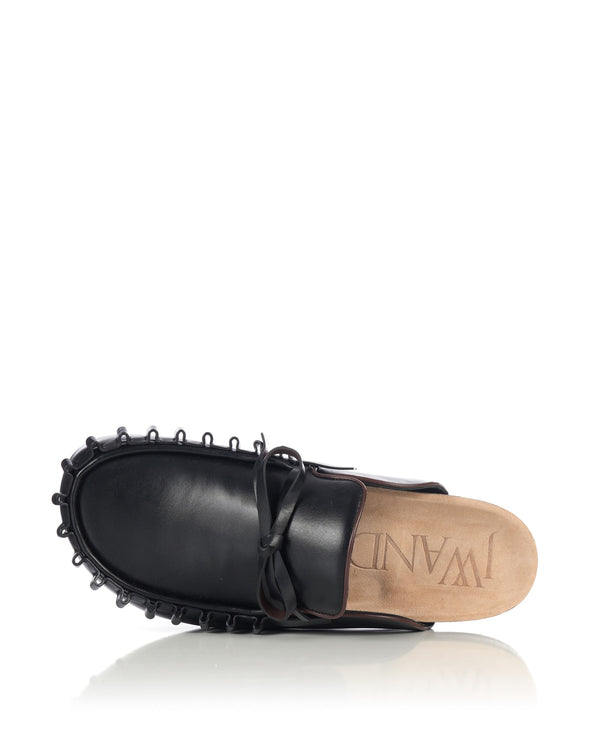 JW Anderson |  Ruffle Loafer Mules Black - Concrete