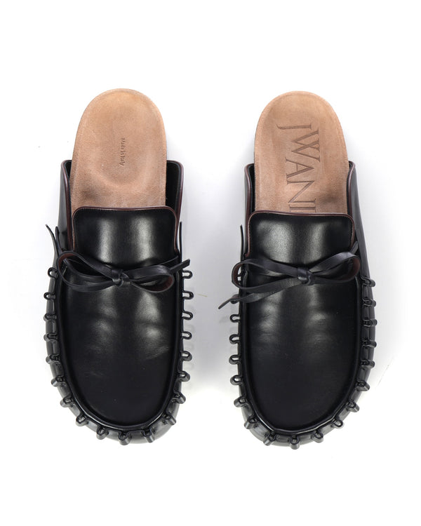 JW Anderson |  Ruffle Loafer Mules Black - Concrete