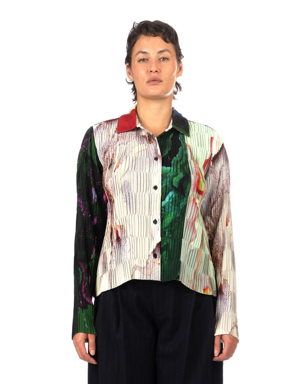 Henrik Vibskov | Grow Plissé Shirt Tomato Hortensias - Concrete