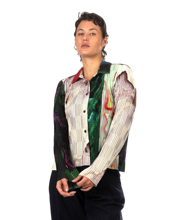 Henrik Vibskov | Grow Plissé Shirt Tomato Hortensias - Concrete