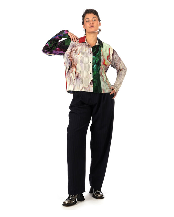 Henrik Vibskov | Grow Plissé Shirt Tomato Hortensias - Concrete