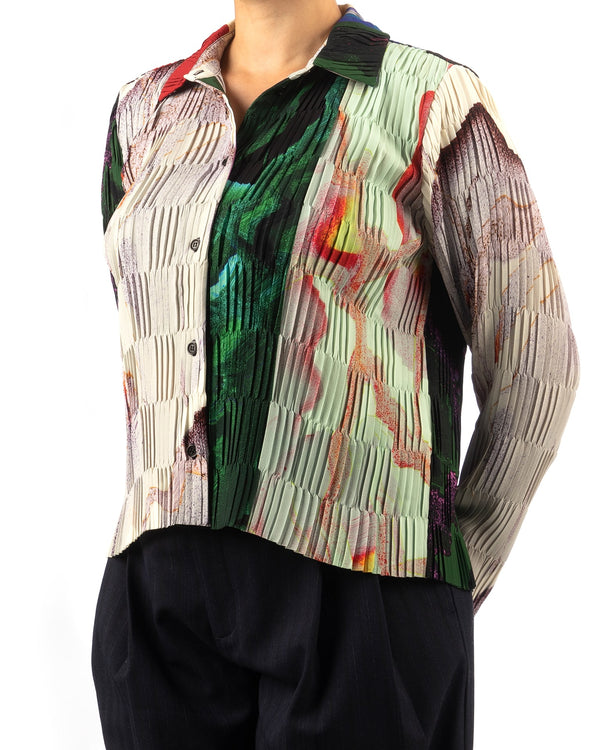 Henrik Vibskov | Grow Plissé Shirt Tomato Hortensias - Concrete