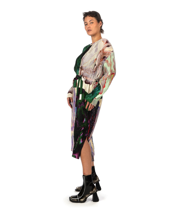 Henrik Vibskov | Grow Plissé Dress Tomato Hortensias - Concrete