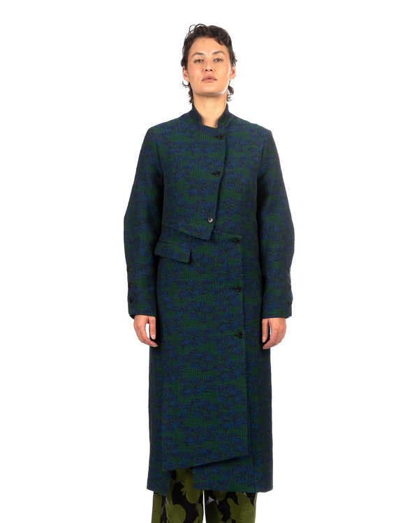 Henrik Vibskov | Afternoon Dress Coat Petrol Tomato Grid - Concrete