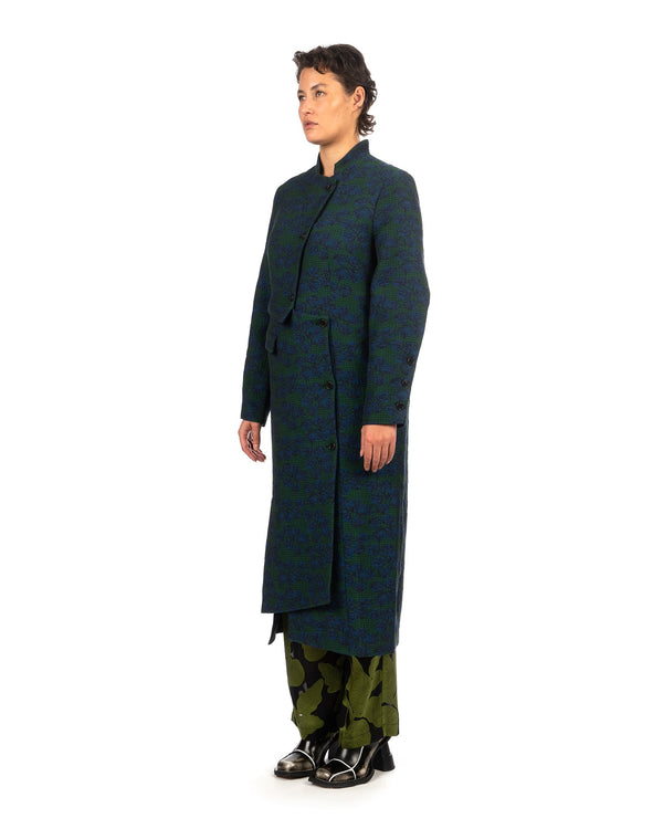 Henrik Vibskov | Afternoon Dress Coat Petrol Tomato Grid - Concrete