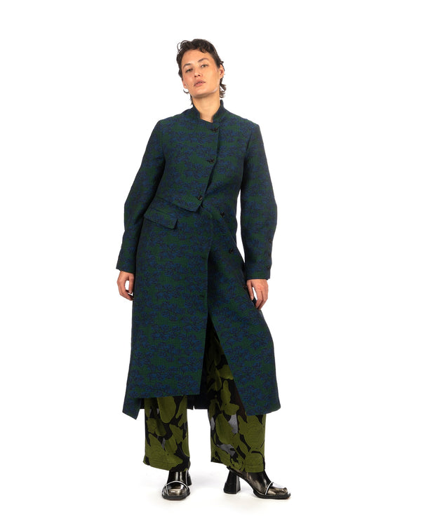 Henrik Vibskov | Afternoon Dress Coat Petrol Tomato Grid - Concrete
