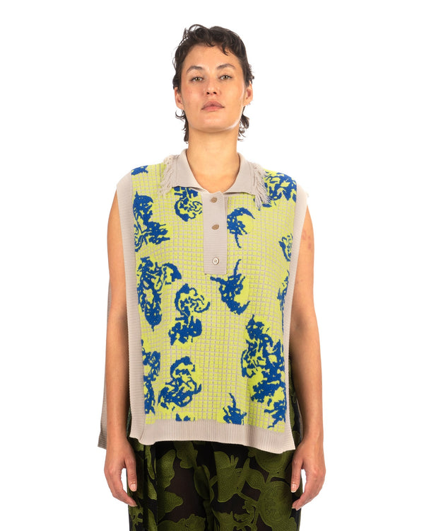 Henrik Vibskov | Polo Knit Vest Green Tomato Grid - Concrete