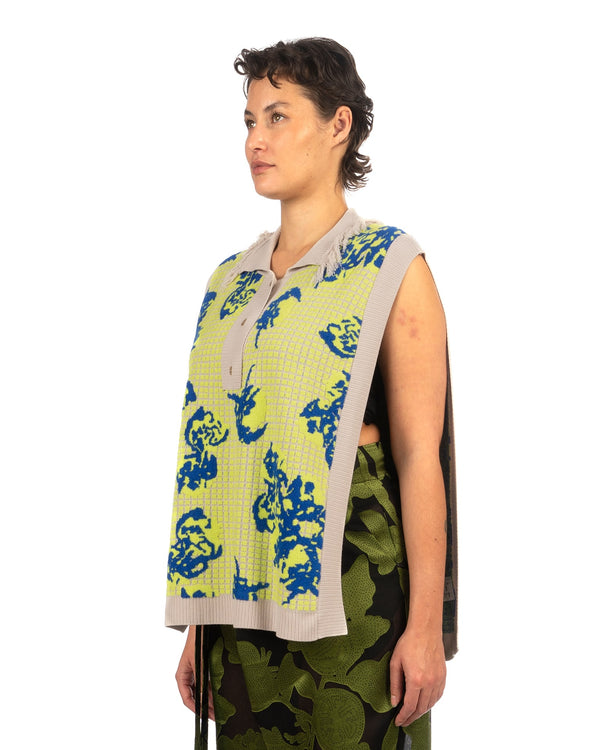 Henrik Vibskov | Polo Knit Vest Green Tomato Grid - Concrete
