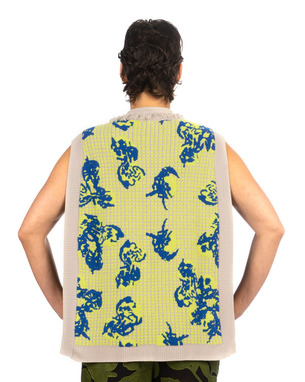 Henrik Vibskov | Polo Knit Vest Green Tomato Grid - Concrete