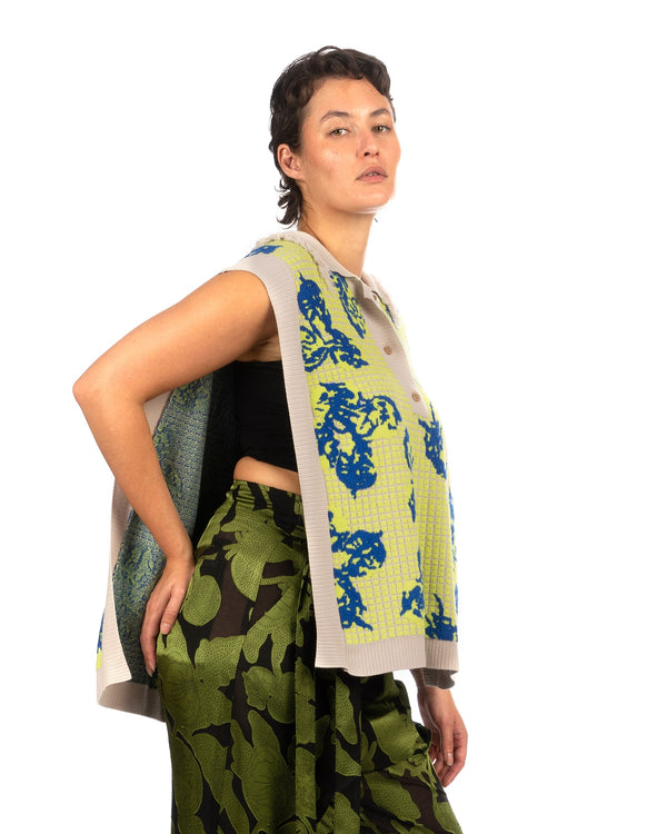 Henrik Vibskov | Polo Knit Vest Green Tomato Grid - Concrete