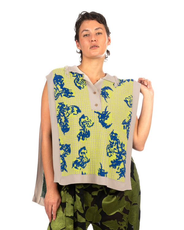 Henrik Vibskov | Polo Knit Vest Green Tomato Grid - Concrete