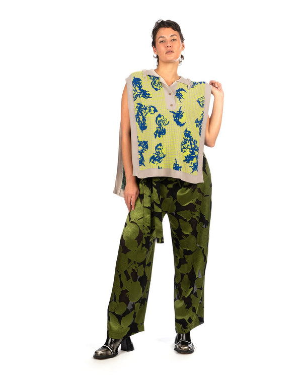 Henrik Vibskov | Polo Knit Vest Green Tomato Grid - Concrete