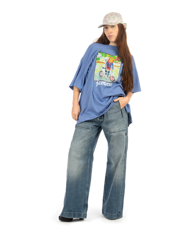 FACETASM | Masked Cyclist Big T-Shirt Blue - Concrete