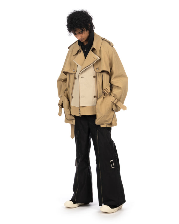 FACETASM | Zipper Layered Trench Coat Beige - Concrete