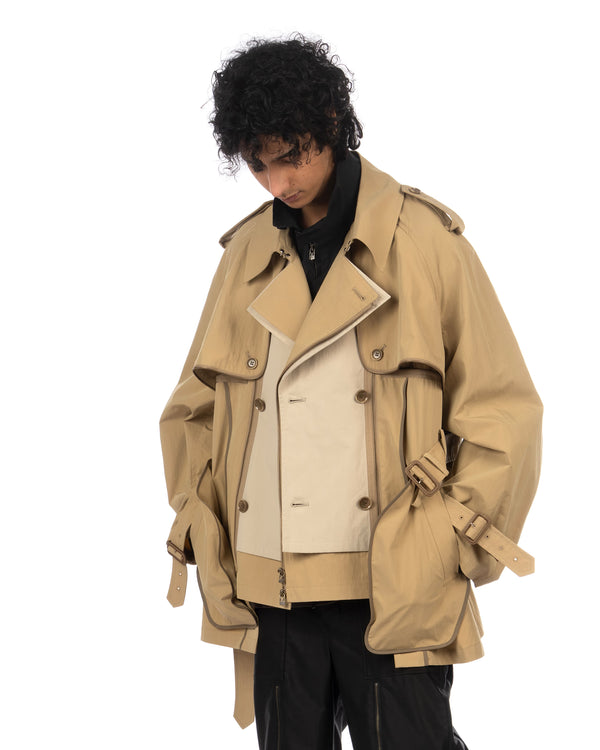 FACETASM | Zipper Layered Trench Coat Beige - Concrete