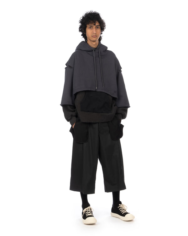 FACETASM | Layered Hoodie Charcoal x Black - Concrete