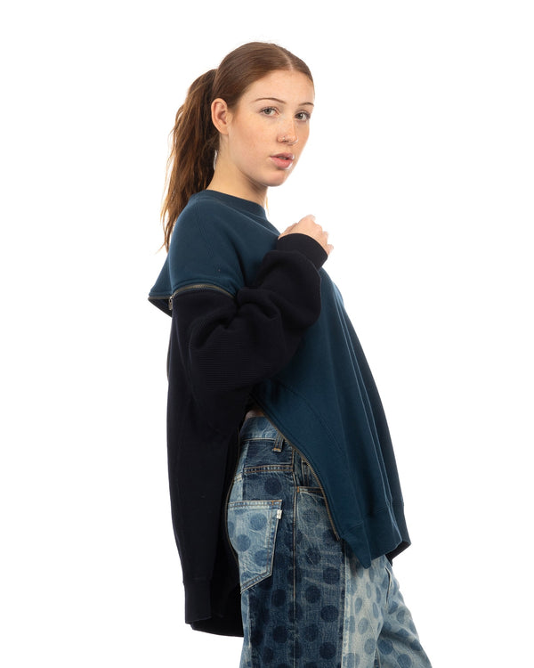FACETASM | Waffle Knit Zip Sweat Petrol - Concrete