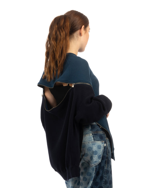 FACETASM | Waffle Knit Zip Sweat Petrol - Concrete