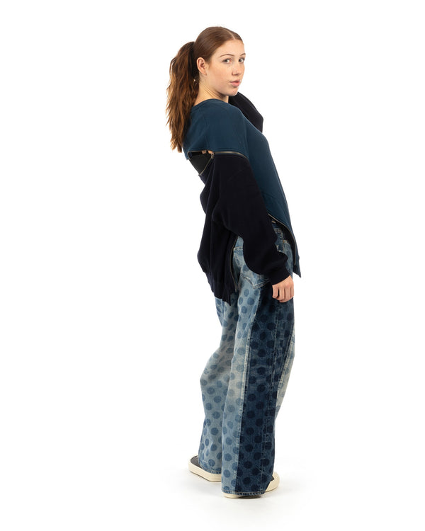 FACETASM | Waffle Knit Zip Sweat Petrol - Concrete