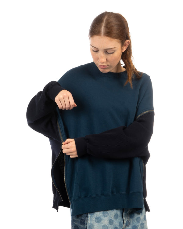 FACETASM | Waffle Knit Zip Sweat Petrol - Concrete