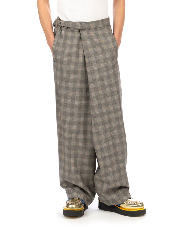FACETASM | Check Wrap Pants Gray Check - Concrete