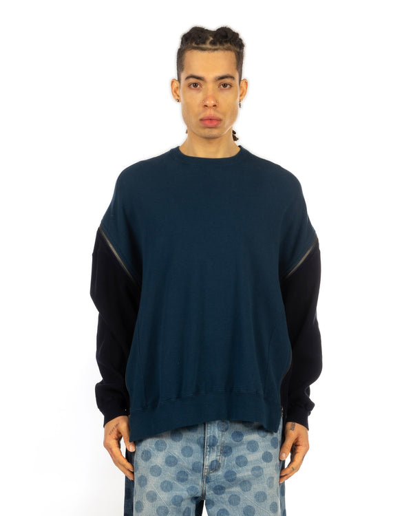 FACETASM | Waffle Knit Zip Sweat Petrol - Concrete