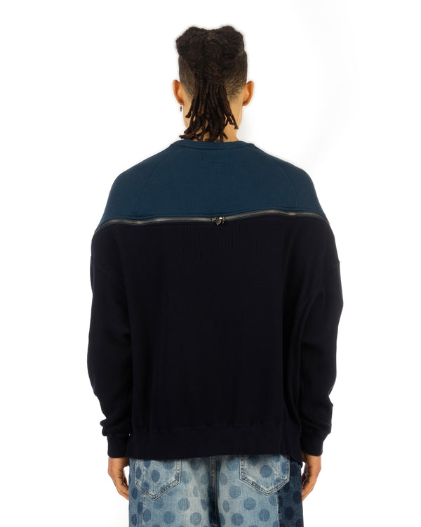 FACETASM | Waffle Knit Zip Sweat Petrol - Concrete