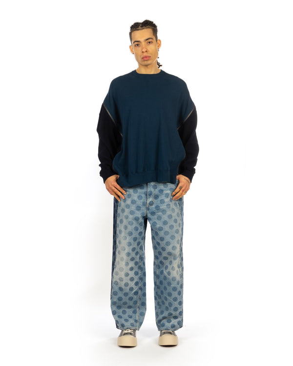 FACETASM | Waffle Knit Zip Sweat Petrol - Concrete