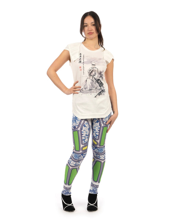 Ground Zero | Chinese Floral Geometric Print Legging - Concrete