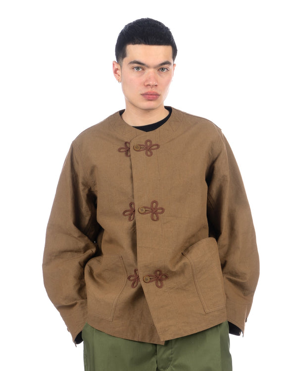 Haversack | Collarless French China Jacket Brown - Concrete