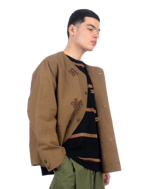 Haversack | Collarless French China Jacket Brown - Concrete